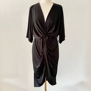 New NY&Co Front Twist Dolman Sleeve Knee Length Dress Black Women's Size Medium
